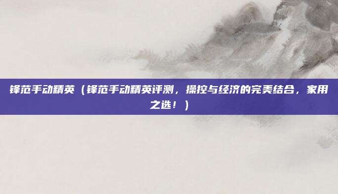 锋范手动精英(锋范手动精英评测,操控与经济的完美结合,家用之选!)