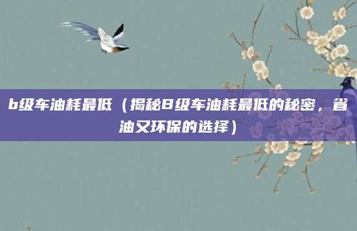 b级车油耗最低（揭秘B级车油耗最低的秘密，省油又环保的选择）