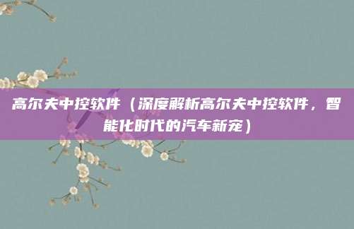 高尔夫中控软件(深度解析高尔夫中控软件,智能化时代的汽车新宠)