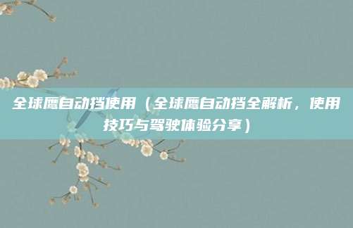 全球鹰自动挡使用(全球鹰自动挡全解析,使用技巧与驾驶体验分享)