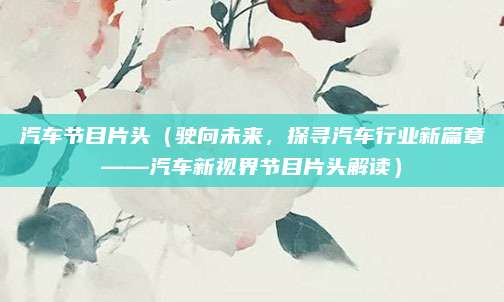 汽车节目片头(驶向未来,探寻汽车行业新篇章——汽车新视界节目片头解读)