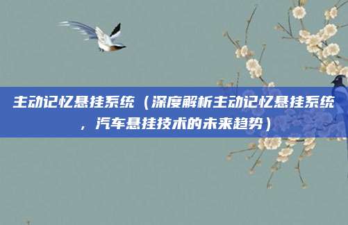 主动记忆悬挂系统（深度解析主动记忆悬挂系统，汽车悬挂技术的未来趋势）
