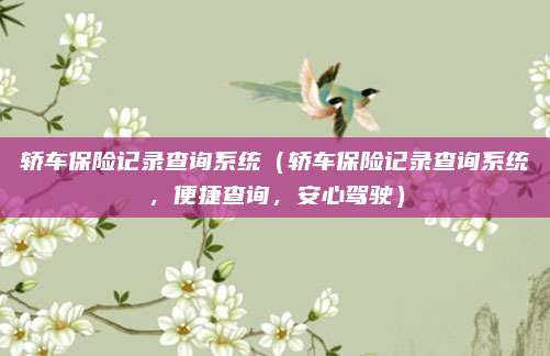 轿车保险记录查询系统(轿车保险记录查询系统,便捷查询,安心驾驶)