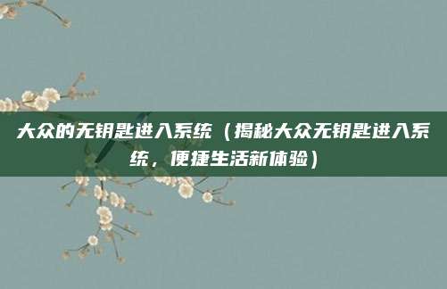 大众的无钥匙进入系统(揭秘大众无钥匙进入系统,便捷生活新体验)