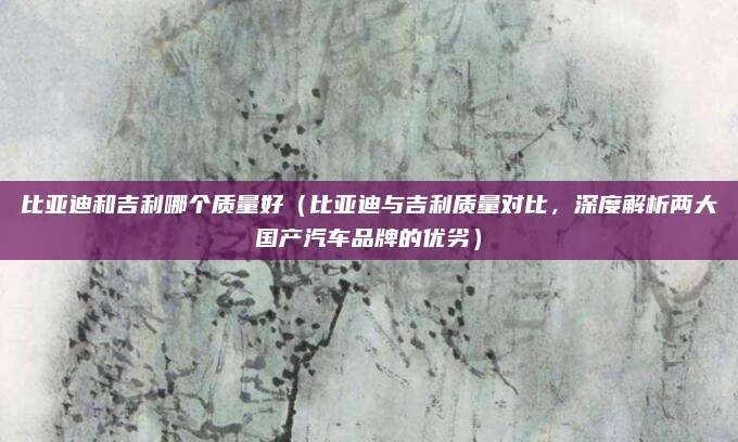 比亚迪和吉利哪个质量好(比亚迪与吉利质量对比,深度解析两大国产汽车品牌的优劣)