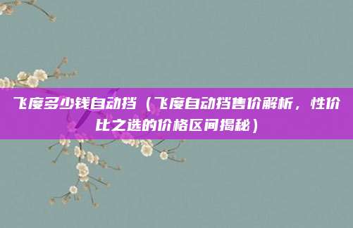 飞度多少钱自动挡(飞度自动挡售价解析,性价比之选的价格区间揭秘)