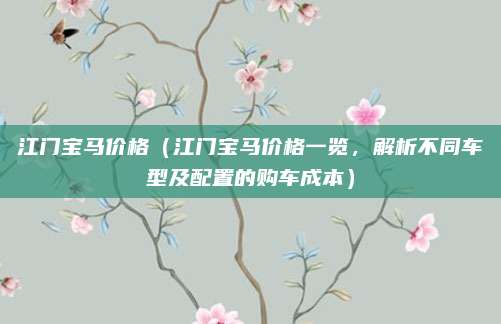 江门宝马价格(江门宝马价格一览,解析不同车型及配置的购车成本)