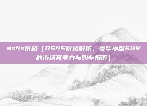 ds4s价格（DS4S价格解析，豪华小型SUV的市场竞争力与购车指南）