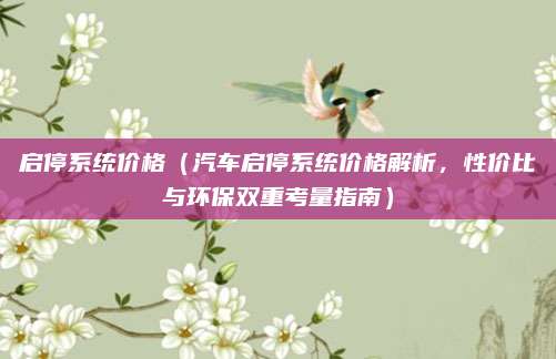 启停系统价格(汽车启停系统价格解析,性价比与环保双重考量指南)
