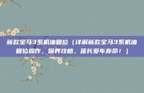 新款宝马3系机油复位(详解新款宝马3系机油复位操作,保养攻略,延长爱车寿命!)