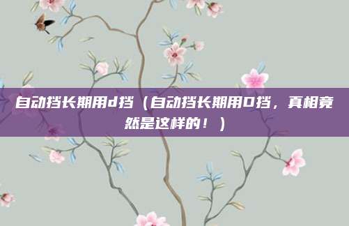 自动挡长期用d挡(自动挡长期用D挡,真相竟然是这样的!)