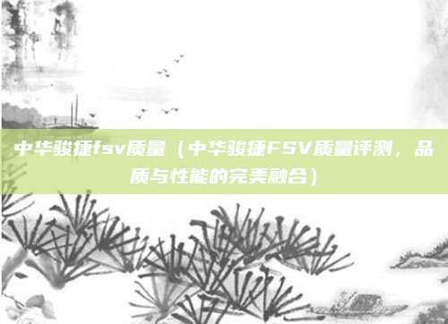 中华骏捷fsv质量（中华骏捷FSV质量评测，品质与性能的完美融合）