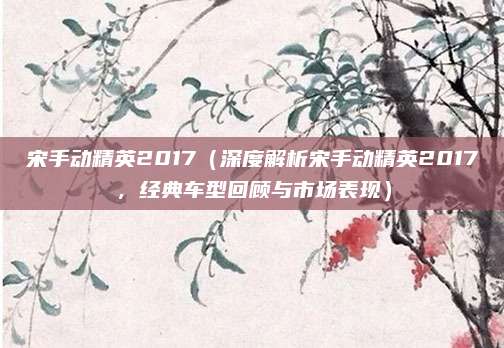 宋手动精英2017(深度解析宋手动精英2017,经典车型回顾与市场表现)
