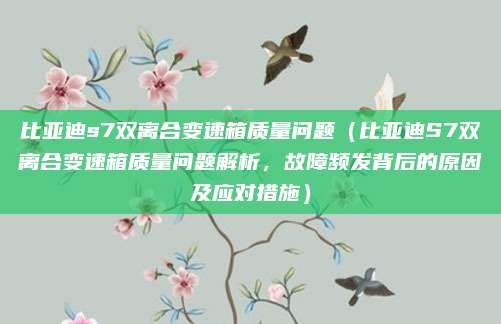 比亚迪s7双离合变速箱质量问题(比亚迪S7双离合变速箱质量问题解析,故障频发背后的原因及应对措施)