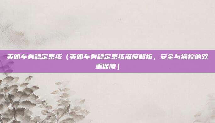 英朗车身稳定系统(英朗车身稳定系统深度解析,安全与操控的双重保障)