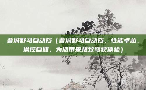 晋城野马自动挡(晋城野马自动挡,性能卓越,操控自如,为您带来极致驾驶体验)