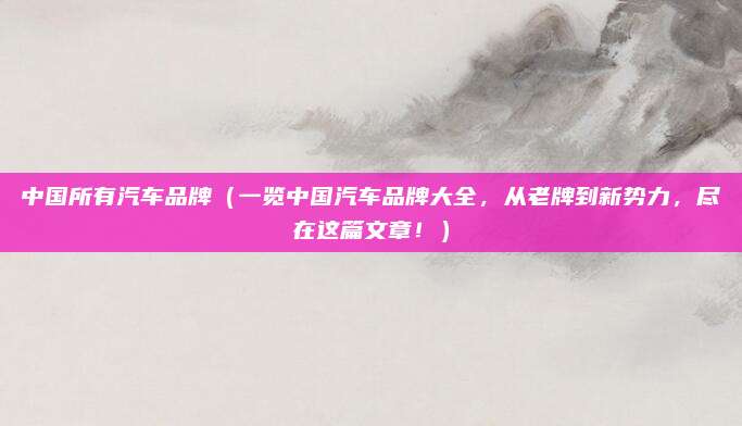 中国所有汽车品牌(一览中国汽车品牌大全,从老牌到新势力,尽在这篇文章!)