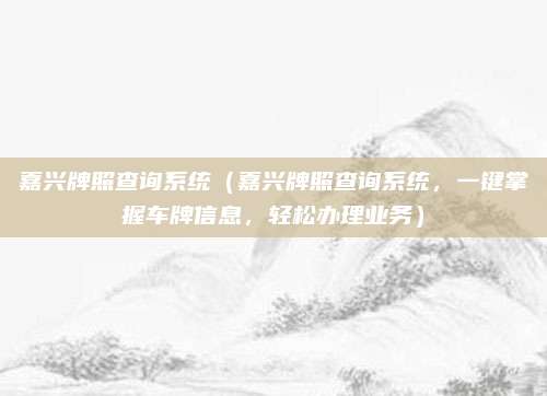 嘉兴牌照查询系统（嘉兴牌照查询系统，一键掌握车牌信息，轻松办理业务）