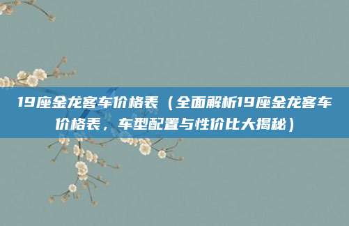 19座金龙客车价格表（全面解析19座金龙客车价格表，车型配置与性价比大揭秘）