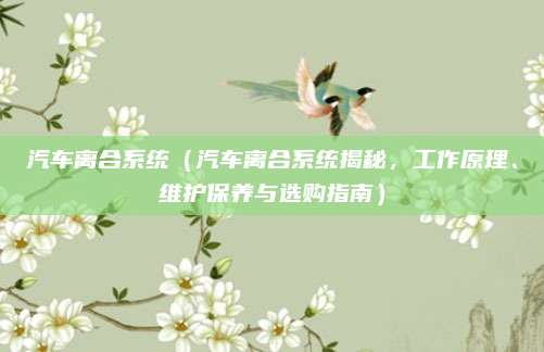 汽车离合系统（汽车离合系统揭秘，工作原理、维护保养与选购指南）