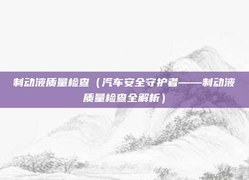 制动液质量检查（汽车安全守护者——制动液质量检查全解析）