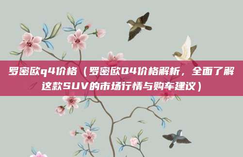 罗密欧q4价格（罗密欧Q4价格解析，全面了解这款SUV的市场行情与购车建议）