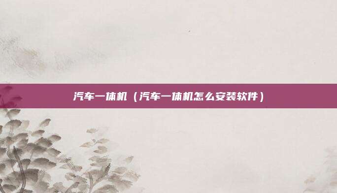 汽车一体机(汽车一体机怎么安装软件)