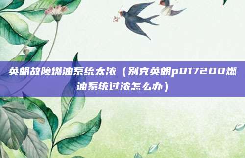 英朗故障燃油系统太浓(别克英朗p017200燃油系统过浓怎么办)