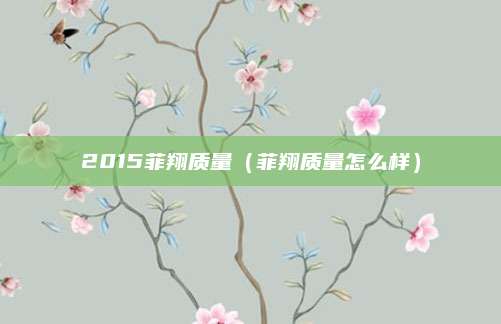 2015菲翔质量（菲翔质量怎么样）