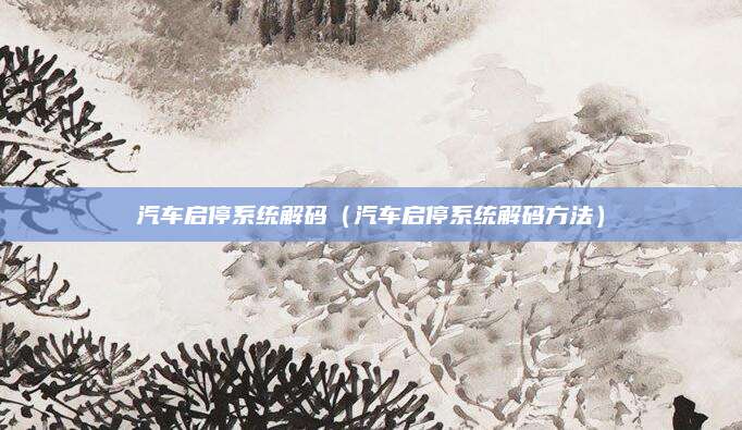 汽车启停系统解码(汽车启停系统解码方法)