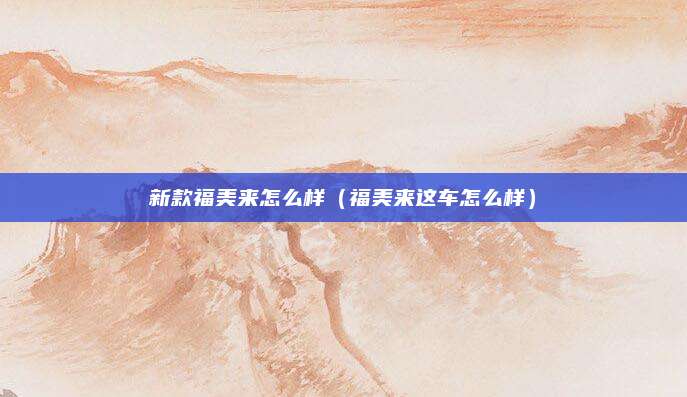 新款福美来怎么样（福美来这车怎么样）