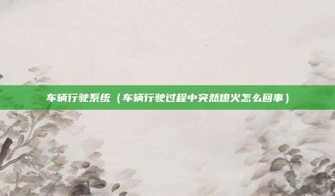 车辆行驶系统(车辆行驶过程中突然熄火怎么回事)