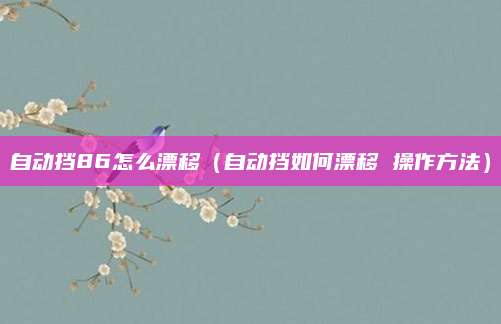 自动挡86怎么漂移(自动挡如何漂移 操作方法)