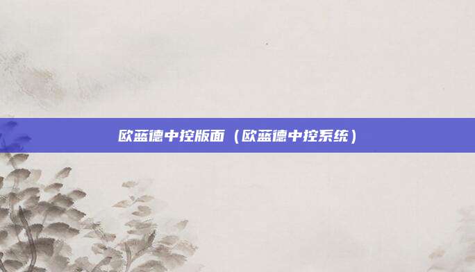 欧蓝德中控版面(欧蓝德中控系统)